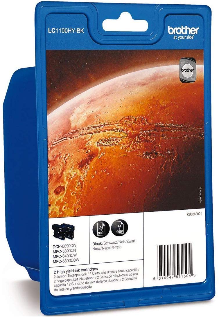 Brother LC-1100HYBK Inkjet Cartridge, Black, Twin Pack, High Yield, Includes 2 x Inkjet Cartridges, Brother Genuine Supplies
