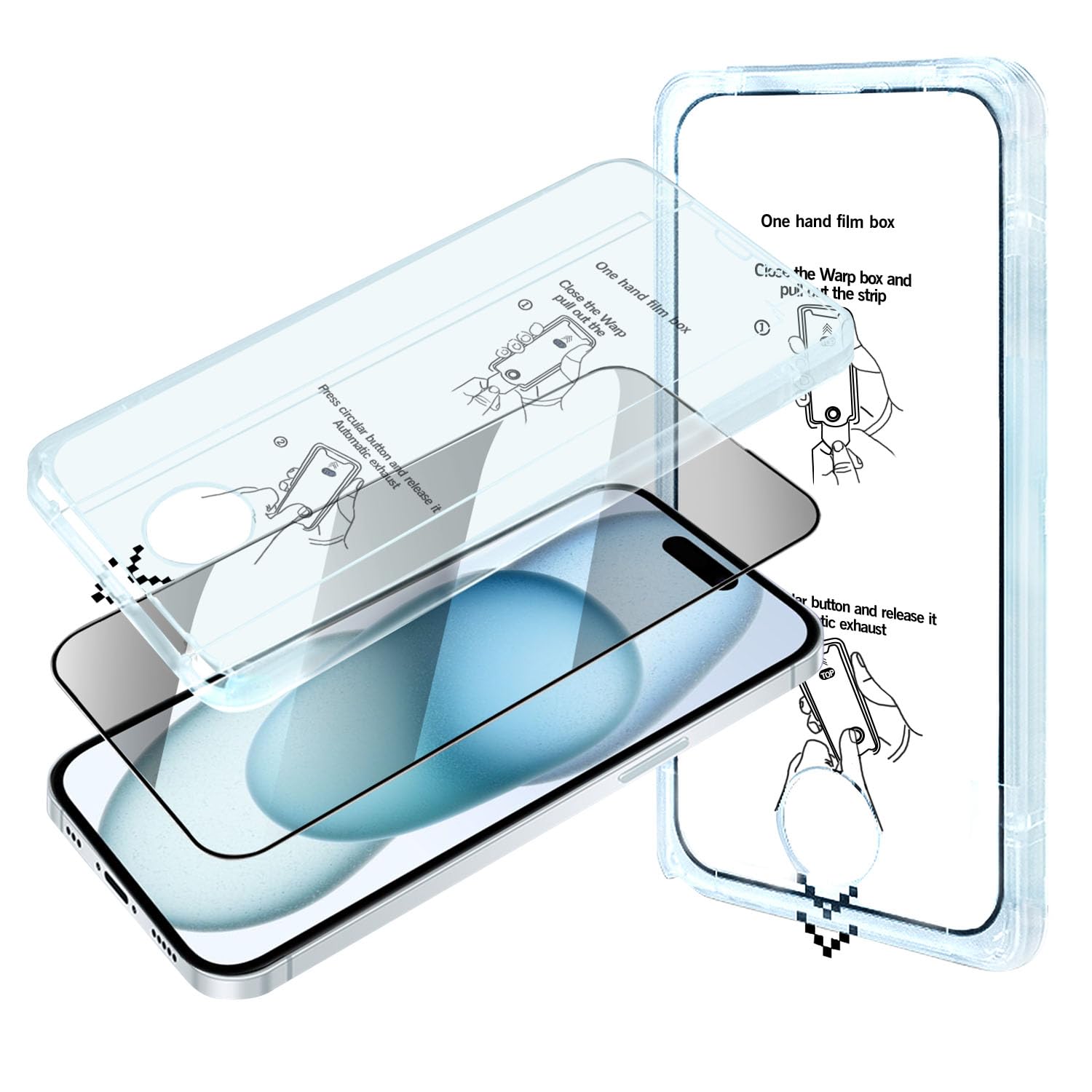 UEEBAI 2 Packs Tempered Glass Screen Protector for iPhone 15 Pro Max, Privacy Anti-Spy [Auto-Alignment Kit] [Bubble Free, Auto-Dust Removal] Protection Easy Installation Full Coverage Film-Black