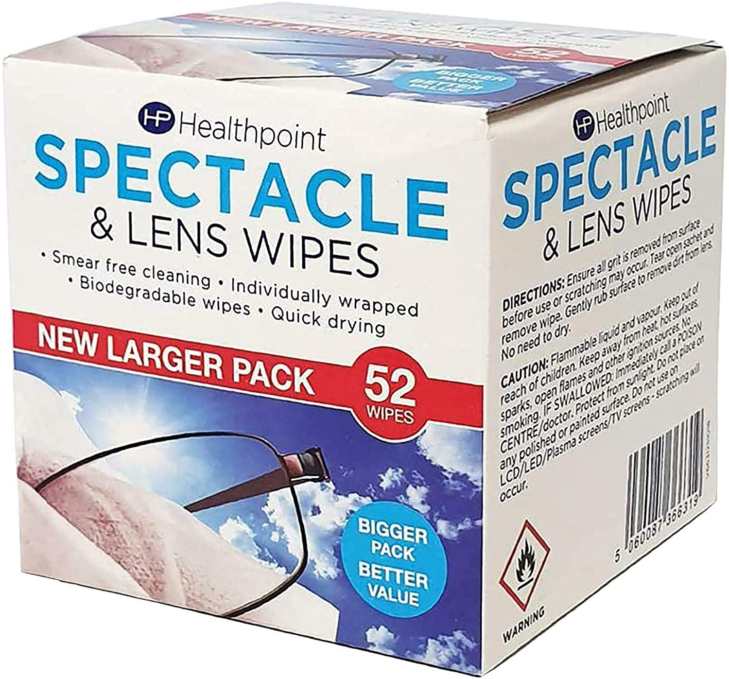 Healthpoint Optical Device Cleaner - 520 Individually Wrapped Wipes - Suitable for Glasses, Cameras, Binoculars & Smartphone Screens (10 Extra Value Packs of 52)