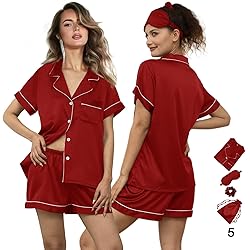 WJing Yi Jia 5Pcs Womens Soft Satin Pajama Set