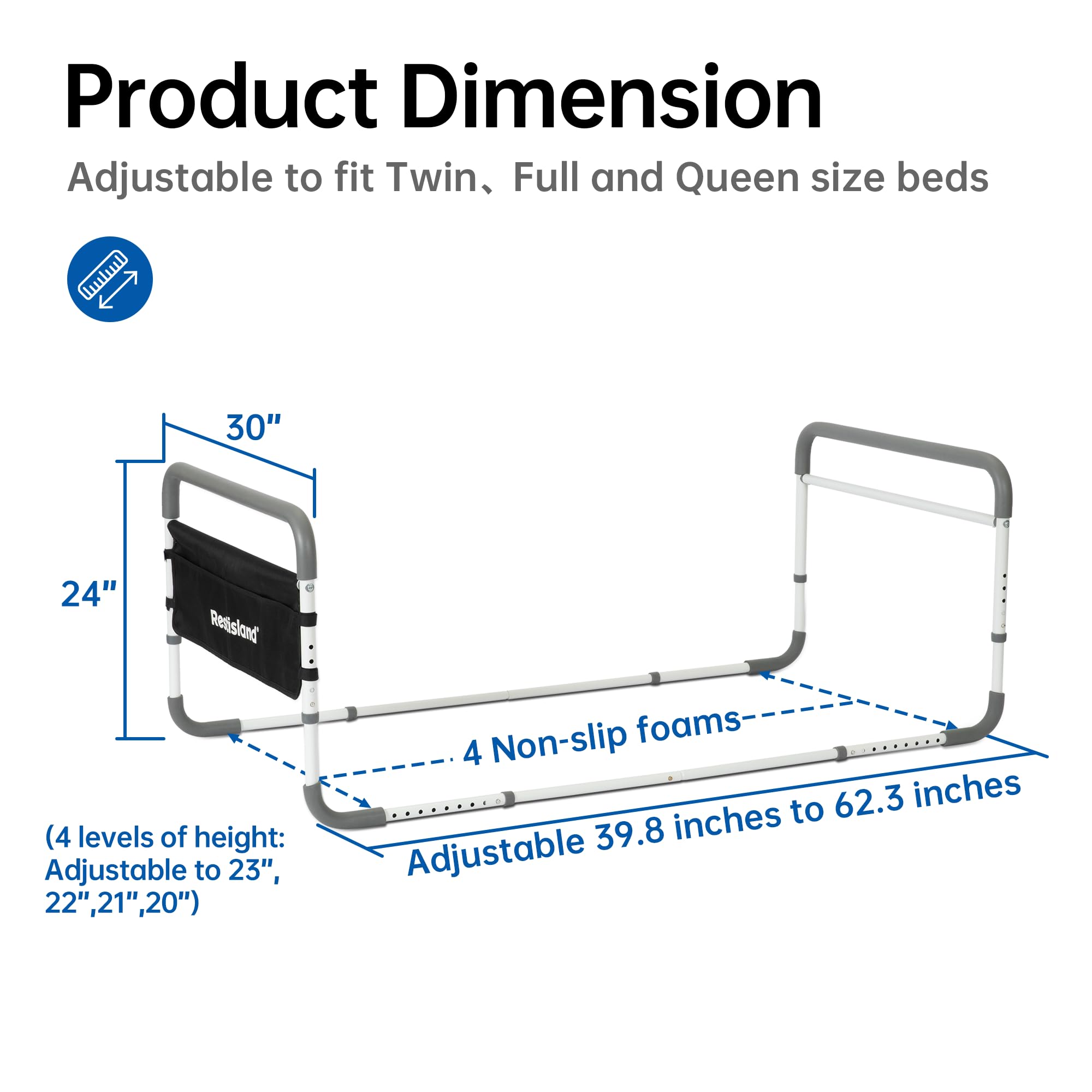 Dual Bed Side Hand Rail, Bed Assist Rail Adjustable Medical Hospital Assistive Devices Bed Rails for Elderly Adults, Fits Queen, Full & Twin Beds
