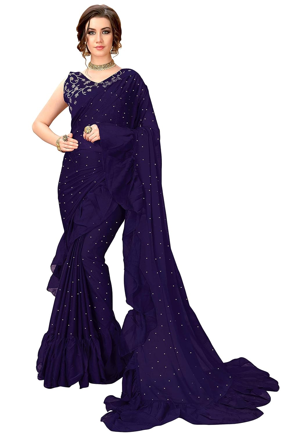 glory sarees women's ruffel saree (ruffel_saree101)