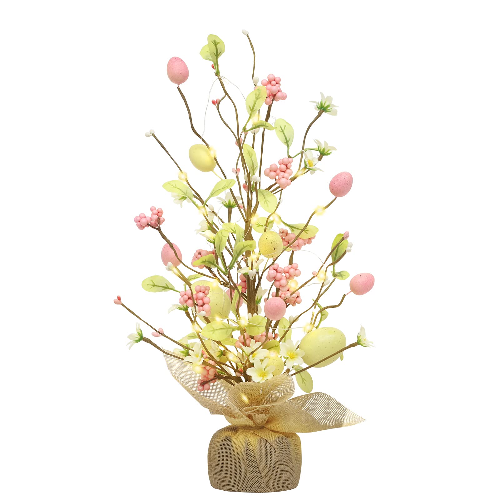 Photo 1 of RoseCraft Easter Decorations, 18 Inch Pre-Lit Easter Egg Tree Tabletop Decor with Delicate Ornaments, for Home Party Wedding Holiday Spring Summer Decoration, Yellow/Pink.