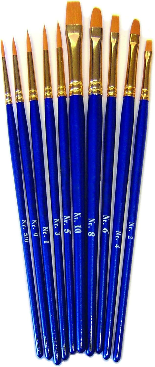 Synthetic Orange Sable Artists Paint Brush Selection Set of 10, Flat - Image 5