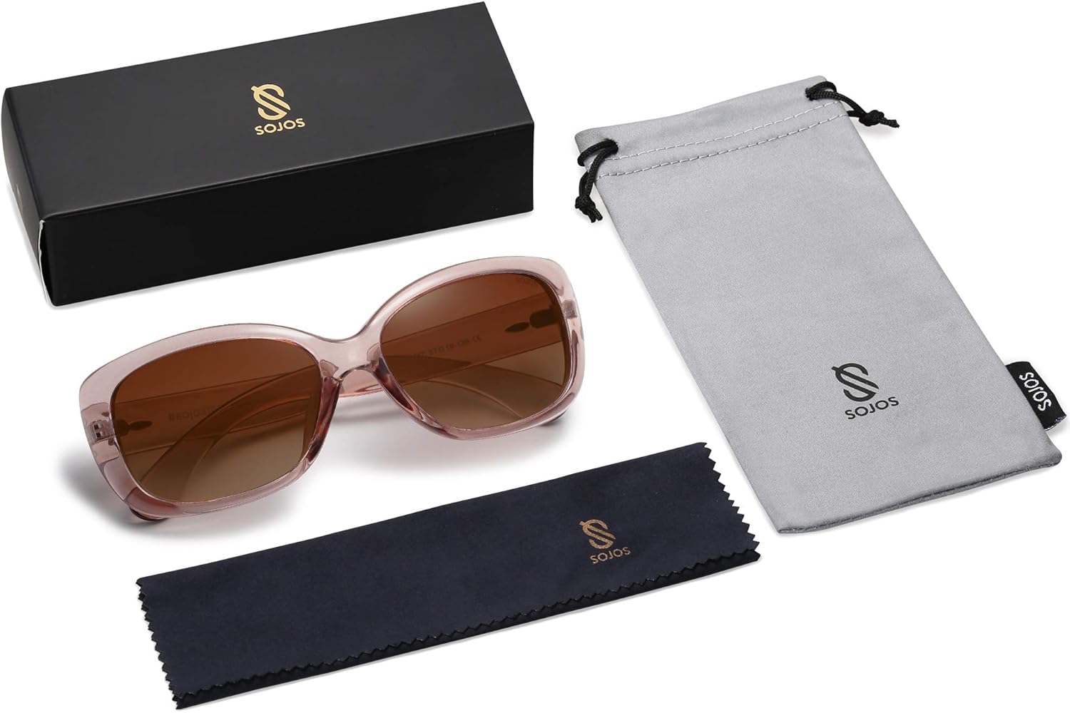 SOJOS Vintage Square Sunglasses for Women Polarized UV Protection Havana Frame SJ2111 with Transparent Brown Frame With Gradient Brown Lens: Clothing