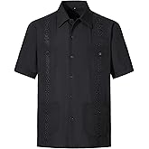 Men's Short Sleeve Guayabera Shirts for Men Button Down Cuban Beach Shirt Tops