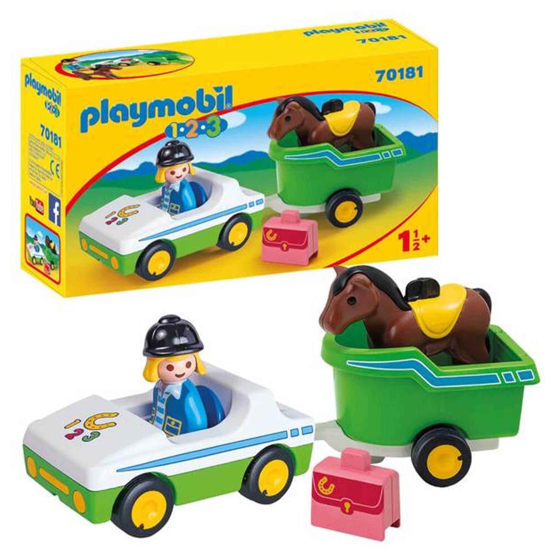 Playmobil 70181 1.2.3 Car with Horse Trailer, Fun Imaginative Role-Play, PlaySets Suitable for Children Ages 4+