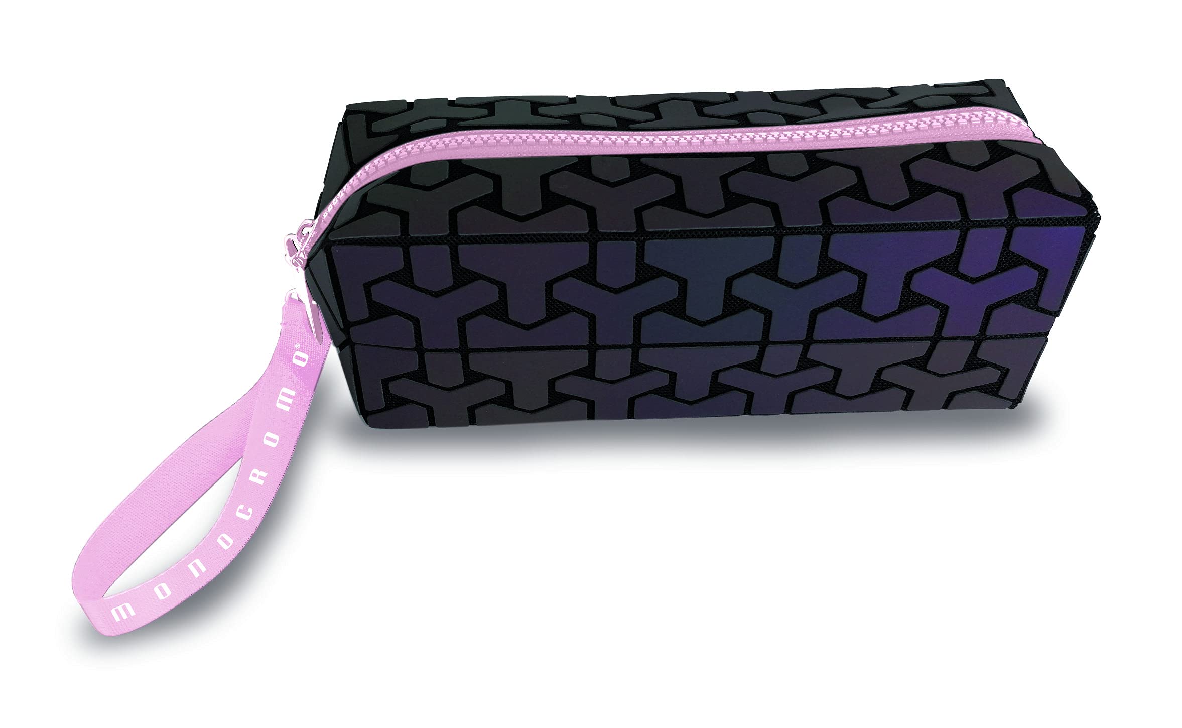 Pigna, Monochrome Reflective Pencil Case, Black with Zip and Pink Zip Pull, Individually Packaged — image 1