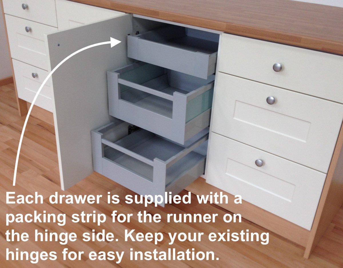 3 X Internal Kitchen Drawers 1 X Shallow 2 X Deep Blum