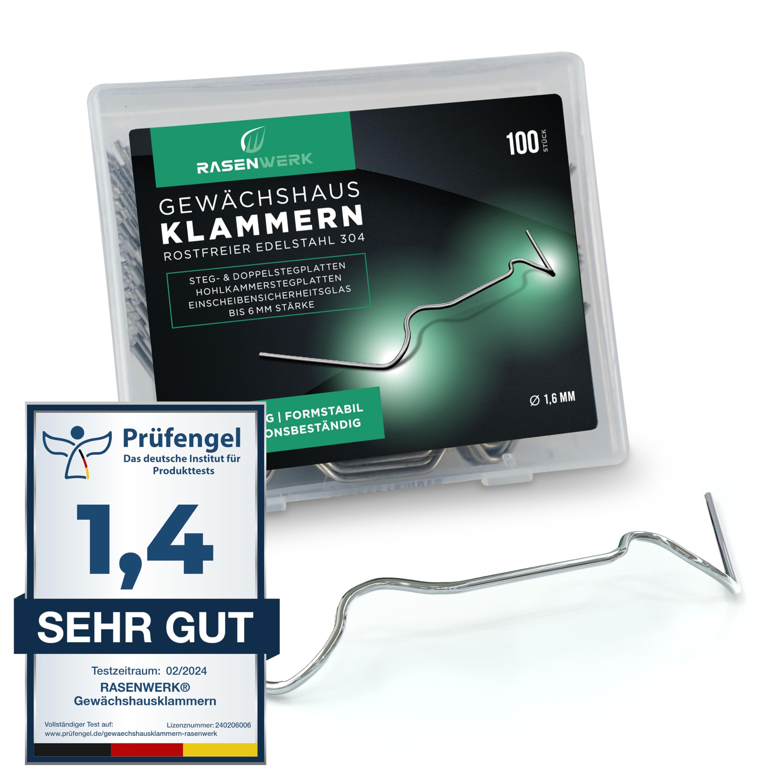 RASENWERK Greenhouse Clamps (RWGK01), 100 Pieces, Made of 304 Stainless Steel, High Clamping Force, Greenhouse Accessories, 95 x 40 mm, 1.6 mm Thickness