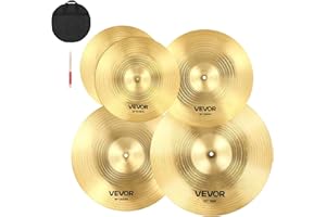 VEVOR Cymbal Pack, 5 Pieces Cymbals for Drum Set, Alloy Cymbals Drum Set Includes 14-inch Hi-Hats, 16-inch Crash, 18-inch Crash, 20-inch Ride, Drumsticks & Cymbal Bag, Alloy Cymbal Pack for Drummer
