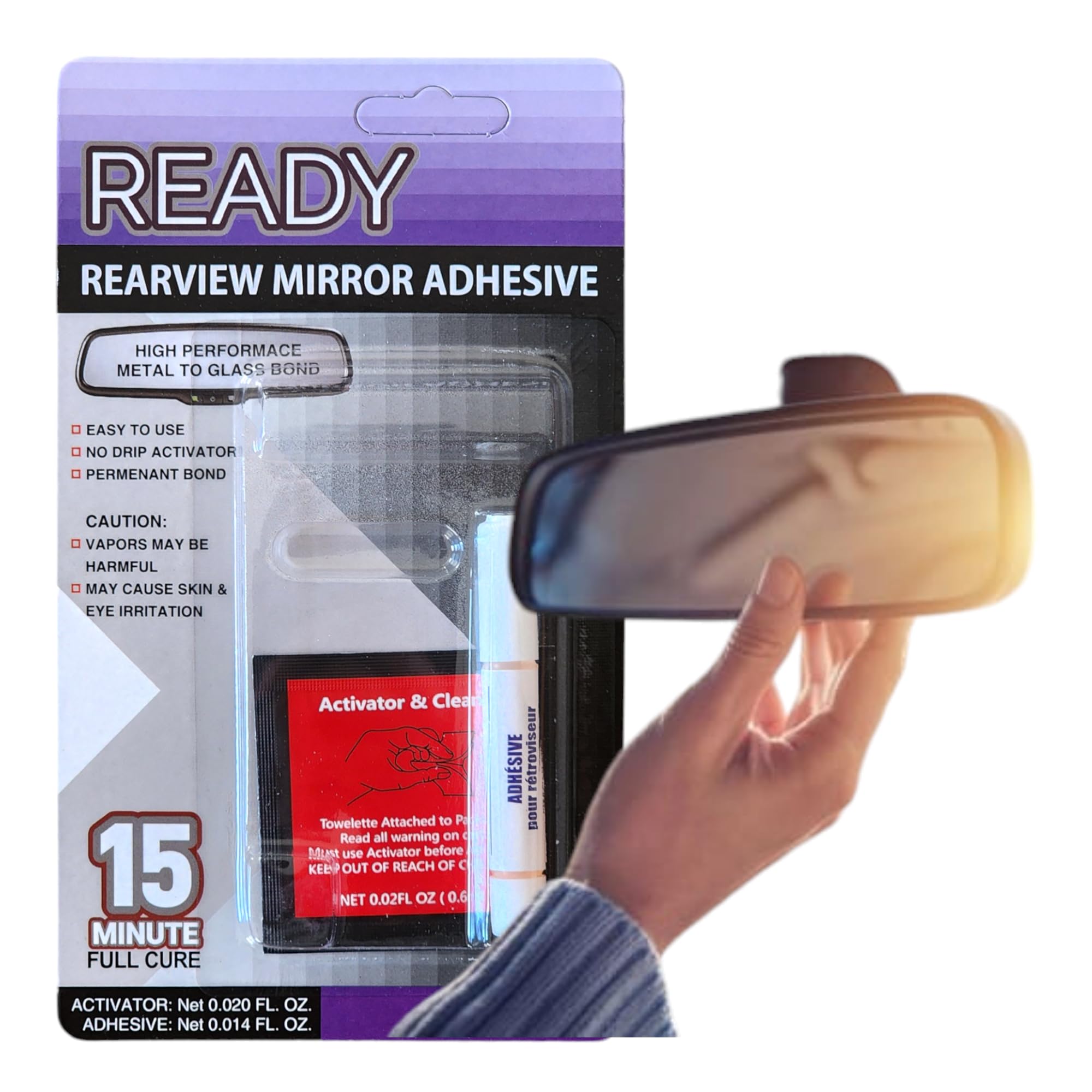 Photo 1 of Ready Rearview Mirror Superior Bond Adhesive, Fast Easy Installation, 15min Full Cure, Durable Long Lasting Metal & Glass Bond for All Season Weather
