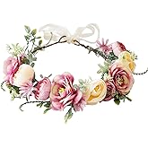 Brikuinr Women Flower Crown Rose Floral Headband Flower Halo Floral Crown Wedding Bridal Party Cosplay Halloween Photos