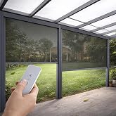 ZSHINE Outdoor Motorized Patio Roller Shades (Light Grey 30% Openness) | Windproof, snow-resistant, UV protection, privacy and sun control, optional rechargeable motor for patio, pergola and sunroom