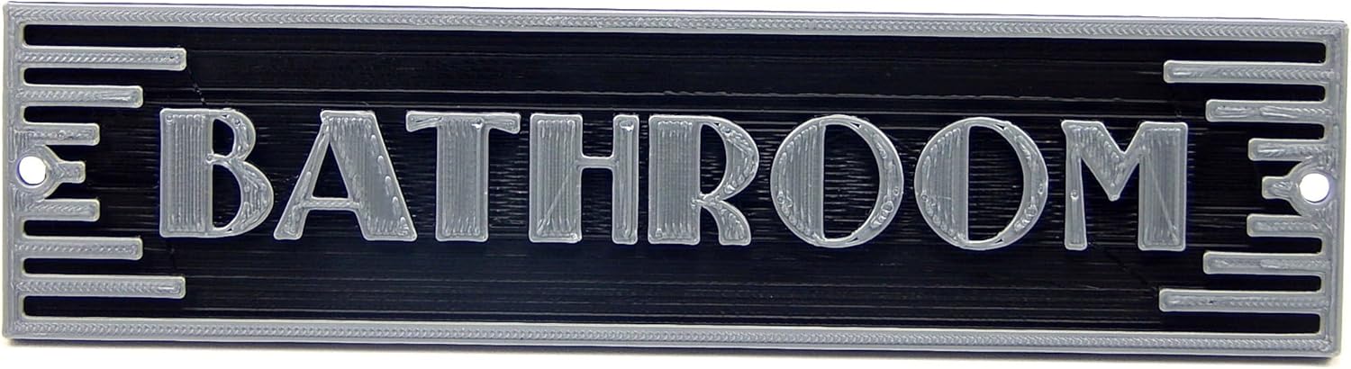 Medallurgy Bathroom Toilet Door Sign Art Deco Style Plaque for Home or Office Decor, Mount to Door or Wall, Choose Aluminum/Silver Colored Finish - Handmade in The USA