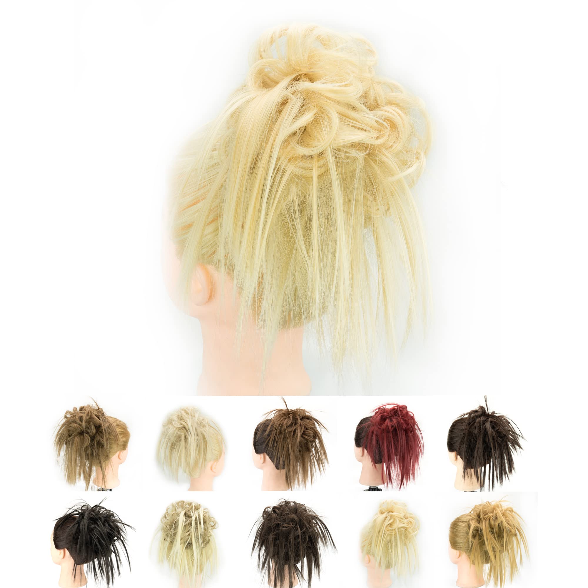 IMISSU 2PCS Messy Hair Bun Piece Updo Fake Scrunchies Extension Wavy Curly Hairpieces Ponytail Chignon Headband for Women Girls (2PCS Blonde)