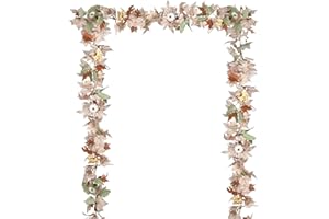 DearHouse Fall Maple Leaf Garland, 5.9Ft Hanging Vine Artificial Autumn Foliage for Thanksgiving, Home, Wedding, Fireplace, Party, Christmas Decor (White)