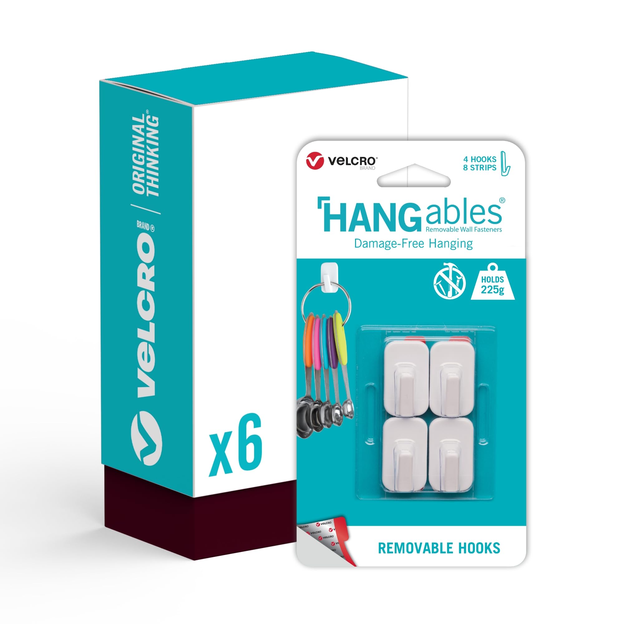 VELCRO Brand - HANGables Removable Micro Hooks - 24 x Hooks - Damage Free Hanging - Holds 225g per Hook - Perfect for Keys, Jewellery & Other Lightweight Items.