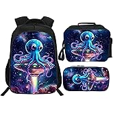 Klymax Octopus Backpack Space Galaxy Animal Spacship Kids Schoolbag with Lunch Box Bag Pencil Bag 3pcs Bookbag Sets for Boys Girls