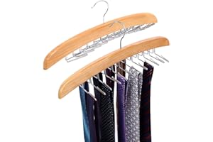 2 Pack Tie Rack Tie Organizer - Ohuhu 24 Hook Wooden Tie Hanger for Closet Men, Women 360 Degree Rotating Tie and Belt Organi