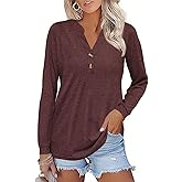 ZAAYOGARDEN Womens Button Down Henley Shirts V Neck Long Sleeve Blouse Dressy Casual Tops Fall Clothes Fashion Outfits