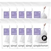 simplehuman Code P 200 Count Custom Fit Liners, Drawstring Kitchen Trash Bags, One-by-One Mess-Free Dispense, Extra Thick &amp; Double Seamed, 50% PCR Plastic, 50-60 Liter / 13-16 Gallon, White