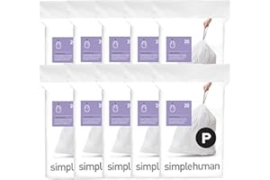 simplehuman Code P 200 Count, Dispenser Pack Custom Fit Liners, Drawstring Trash Bags, 50-60 Liter / 13-16 Gallon, White