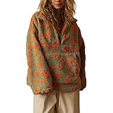 Aisongyuan Women's Fall Fleece Sweatshirts Cute Floral Printed Half Zip Pullover Long Sleeve Y2k Sherpa Coat with Pocket