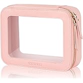 MSTONAL Clear Makeup Bag, Travel Toiletry Bag Cosmetic Case for Women, Waterproof Portable Make Up Skincare Pouch with Zipper, Compact Car Organizer Bag for Essentials, Medium Size, Pink