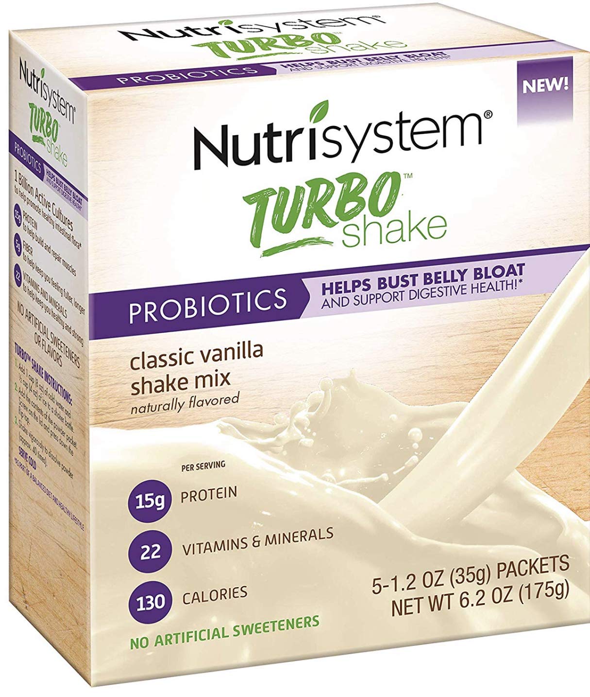 Nutrisystem Turbo Shake Probiotics, Chocolate Shake Mix, 5 Little Packets Beauty