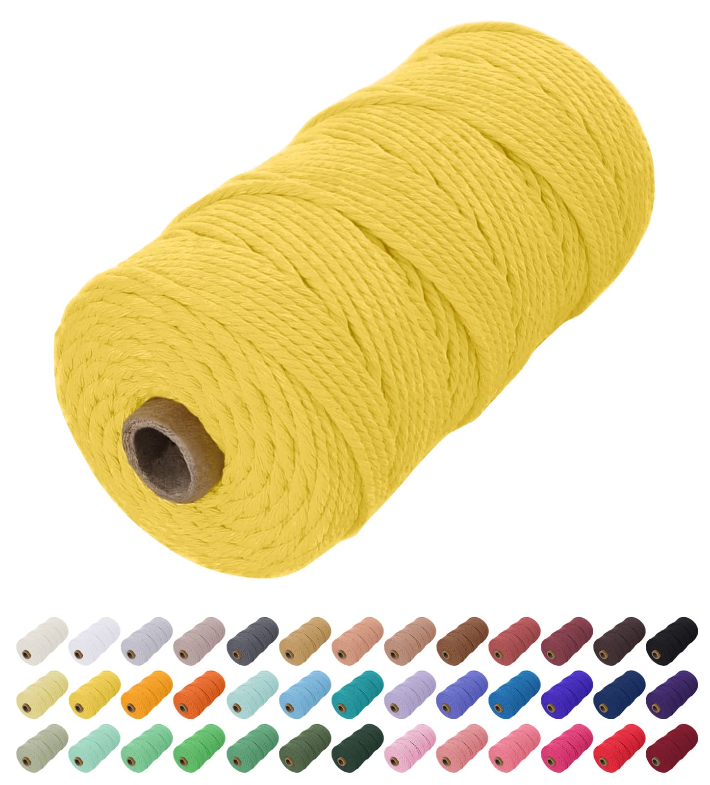 Uiopa Macrame Cord 2mm x 200m, Thick Rope Yarn Natural Cotton Cord, Macrame String for DIY Crafts, Plant Hangers, Wall Hangings, Decorations (Yellow)
