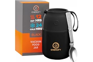 Vacuum Insulated Food Jar. Bowl incl. Folding Spoon, Cup. Wide Mouth Keep Hot & Cold Drinks Soup Lunch Container for Adults. 