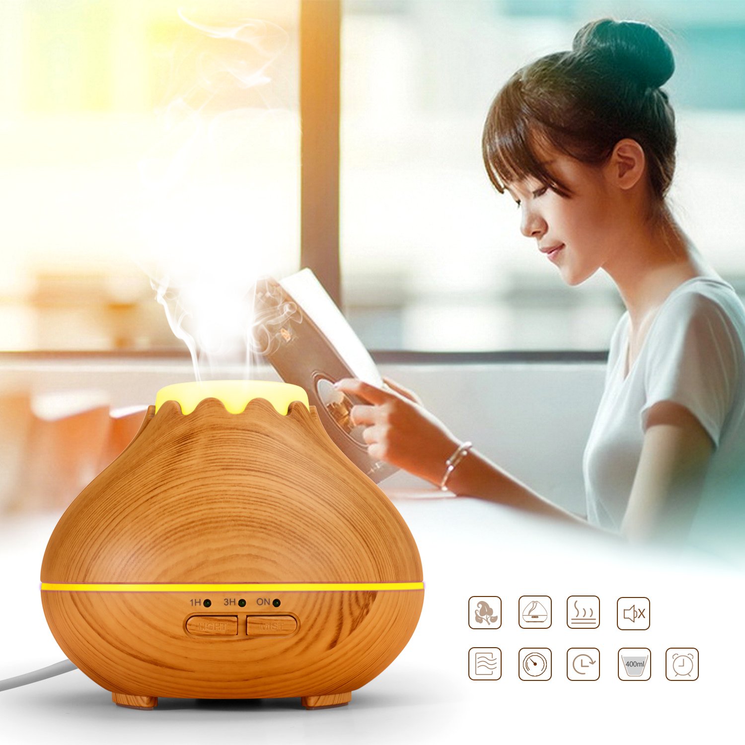 Aroma Essential Oil Diffuser, 150ML OMOTON Aromatherapy Humidifier with 7 Color LED Lights and Auto Shut-off-Ultrasonic Cool Mist & Fragrance For Home Office Study Yoga Spa - New Version