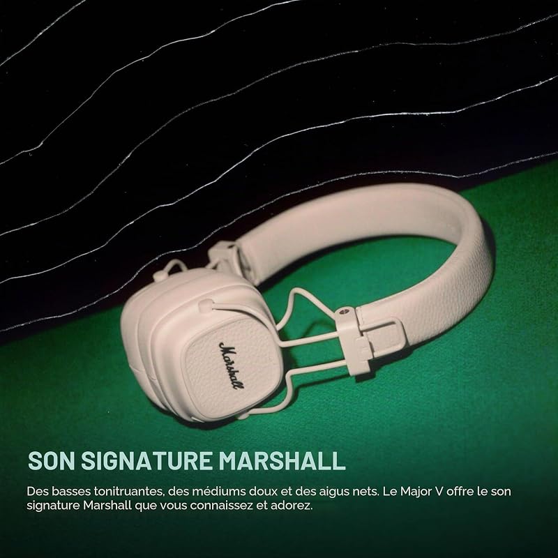 Casque Bluetooth Supra-auriculaire Major V, écouteurs sans Fil, Pliables, autonomie sans Fil de Plus de 100 Heures, crème