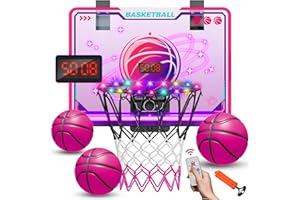 VATOS Basketball Hoop for Girls Indoor, LED Basketball Hoop with 7 Color Lights, Glowing Rim, Scoreboard & Remote Controller, Basketball Set Sports Toys Birthday Gifts for Girls Kids Teens 5-12