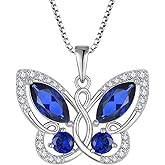 STARCHENIE Butterfly Pendant Necklace for Women 925 Sterling Silver Birthstone Butterfly Jewelry Gifts