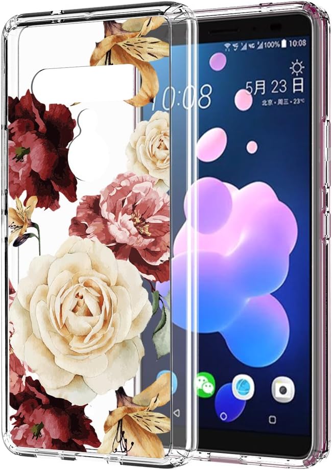 HTC U12 Plus Case, LEEGU Scratch Resistant Floral Printed Clear Design Hard Plastic and TPU Gel Bumper Protective Cover Slim Cases for HTC U12+ - Colorful Flower
