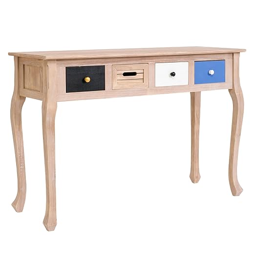 title=Mobili Rebecca® Scrittoio Consolle 4 Cassetti Legno Marrone Nero Bianco Celeste