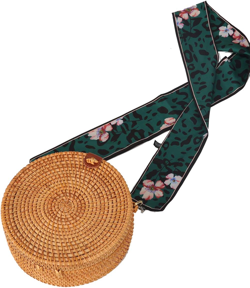 Round Rattan Boho Purse Handwoven Straw Bag Bamboo Bag