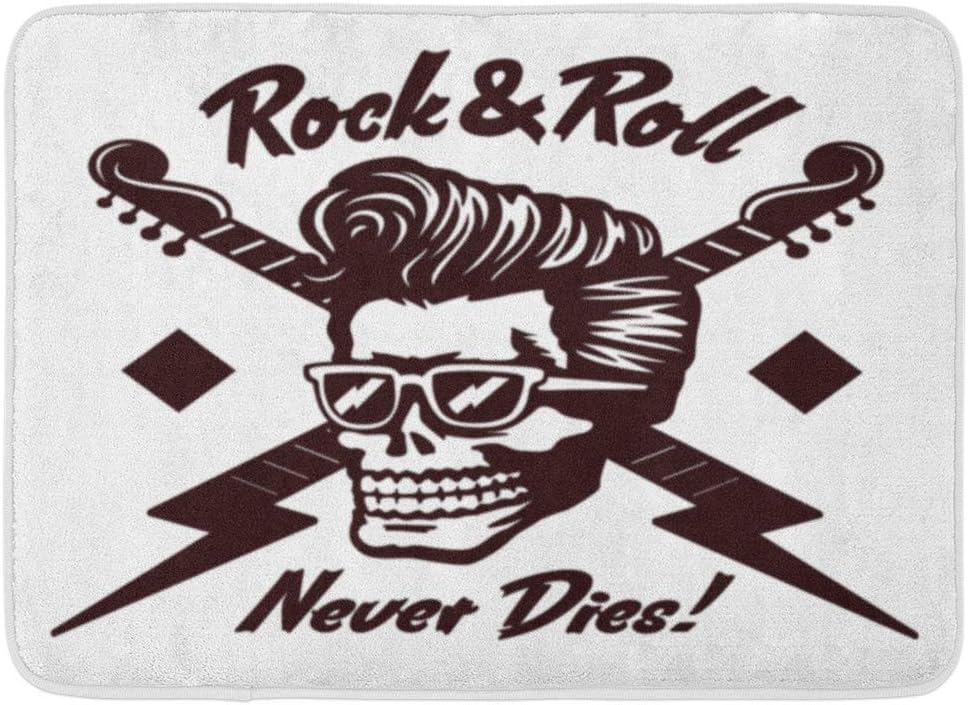 Kanaite Doormats Bath Rugs Outdoor Indoor Door Mat Rock N Roll Never Dies Skull Zombie Head Rockabilly Pomp Hairstyle And Sunglasses Tattoo Bathroom Decor Rug Bath Mat Amazon Co Uk Kitchen Home