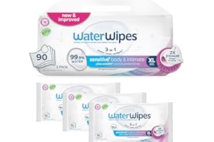 WaterWipes Sensitive+ Body & Intimate Wipes, 3-In-1 Cleans, Cares, Protects, 99.9% Water, Unscented & Hypoallergenic Hygiene Wet Wipes, Adult Care, 90 Wipes (3 Packs)