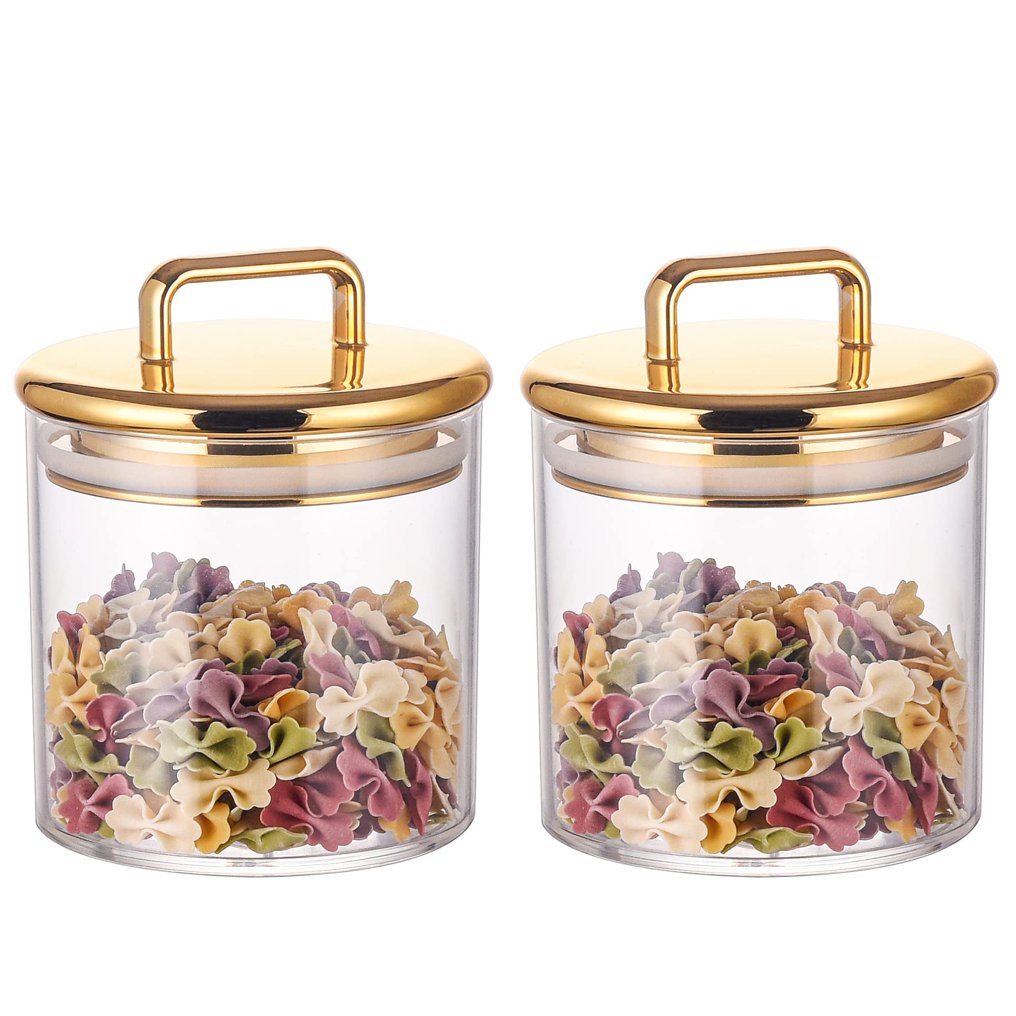 Photo 1 of 2 Pack 16 oz Small Acrylic Storage Apothecary Jar with Gold Airtight Lid | Bathroom Vanity Organizer Containers | Ideal Decorative Canisters for Shells, Bath Salt, Cotton Swabs, Cotton Ball