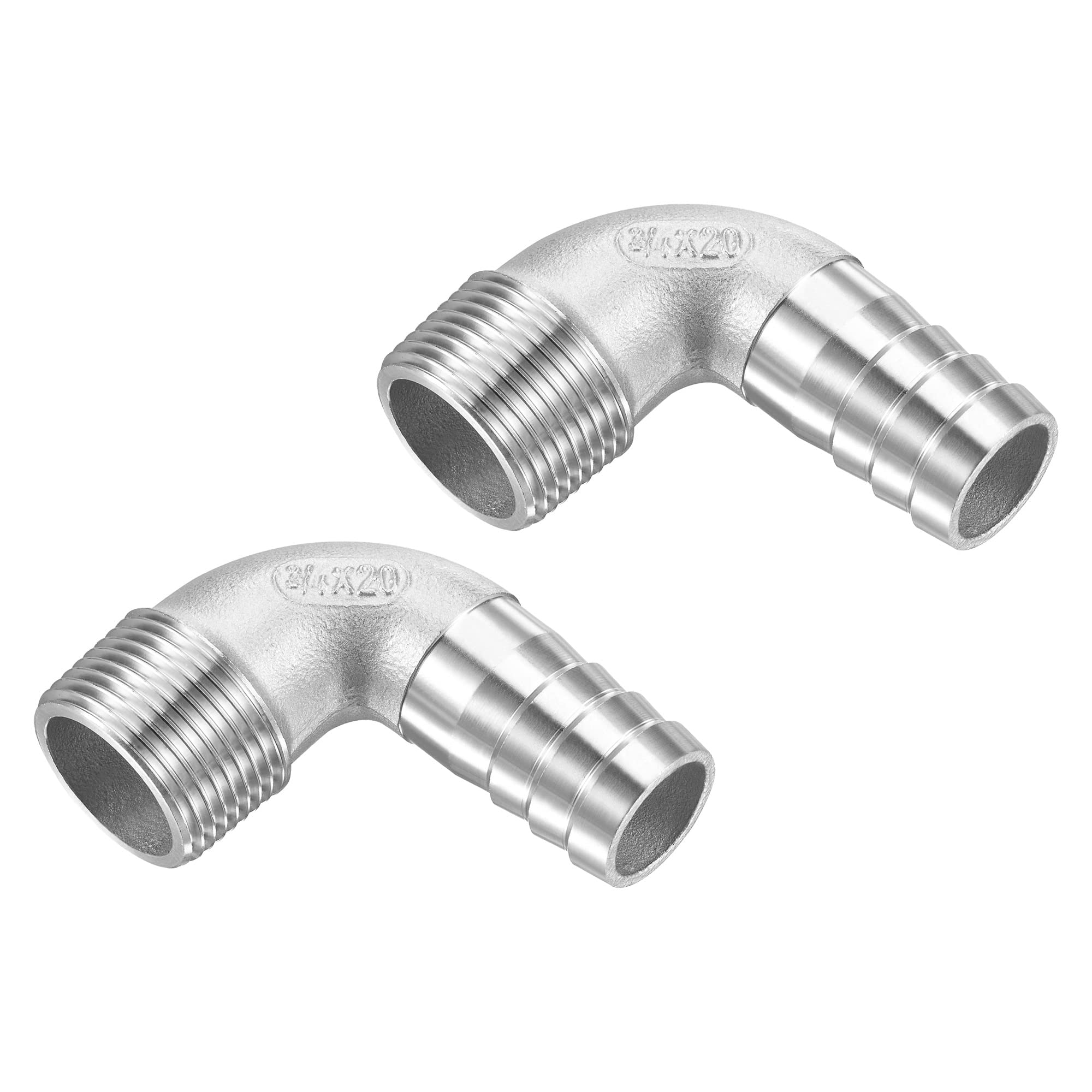 M METERXITY 2 Pack Hose Barb Fittings - 90 Degree Elbow Stainless Steel 20mm Pipe Connector Apply to Water Fuel (G3/4 Male Pipe) — image 1