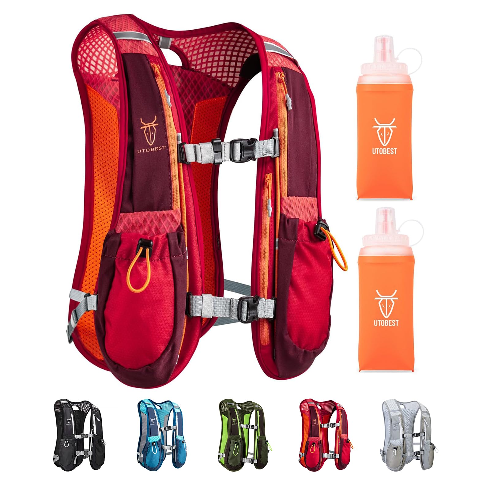 UTOBEST - Hydration Backpacks Lightweight Running 5.5 L, Red with Flaccid Flexible 350 ML…