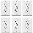 TOPGREENER USB Outlet, Type C & Type A USB Wall Charger Outlet, 15 Amp TR Receptacle Plug, Charging Power Outlet with USB Ports, Wall Plate Included, UL Listed, TU21536AC-W-6PCS, White, 6 Pack