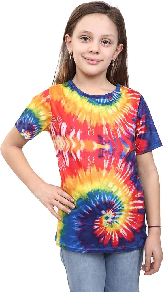 Children Tie Dye T-Shirt Top Tee Kids Girls Rainbow Tye Die Shirt Music Festival: Amazon.co.uk 