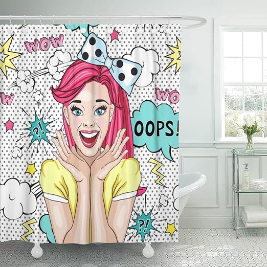 Amazon Com Tompop Shower Curtain Pink Teenage Pop Girl Comic Book