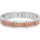 Men's 8.5" Stainless Steel with Brown Brick Design Link Bracelet - Urban Edge, Durable Elegance