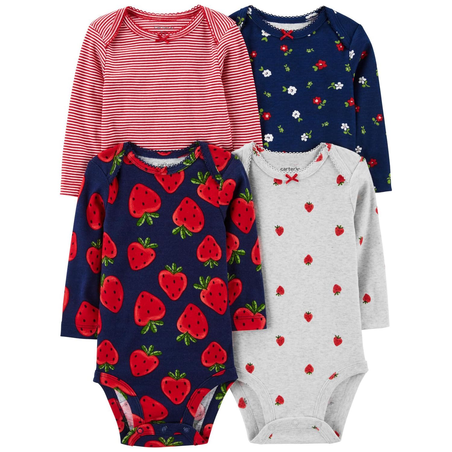 Photo 1 of Carter's Baby 4 Pack Long Sleeve Bodysuit Set, Red/Blue Berries, 3 Months
