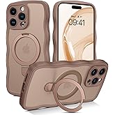 VENINGO for iPhone 15 Pro Max Case, Magnetic Slim Wave Translucent Matte Mag-Safe Invisible Ring Stand Shockproof Phone Cover for iPhone 15 Pro Max 6.7", Desert Brown